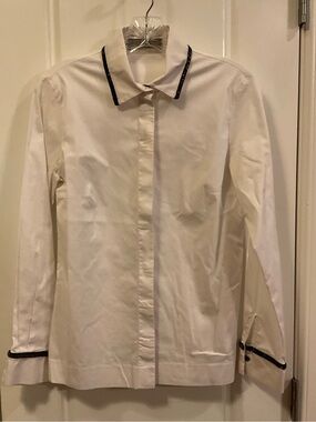 D. Exterior Italian Luxury-ware White with Black Beaded Trim Shirt - XS